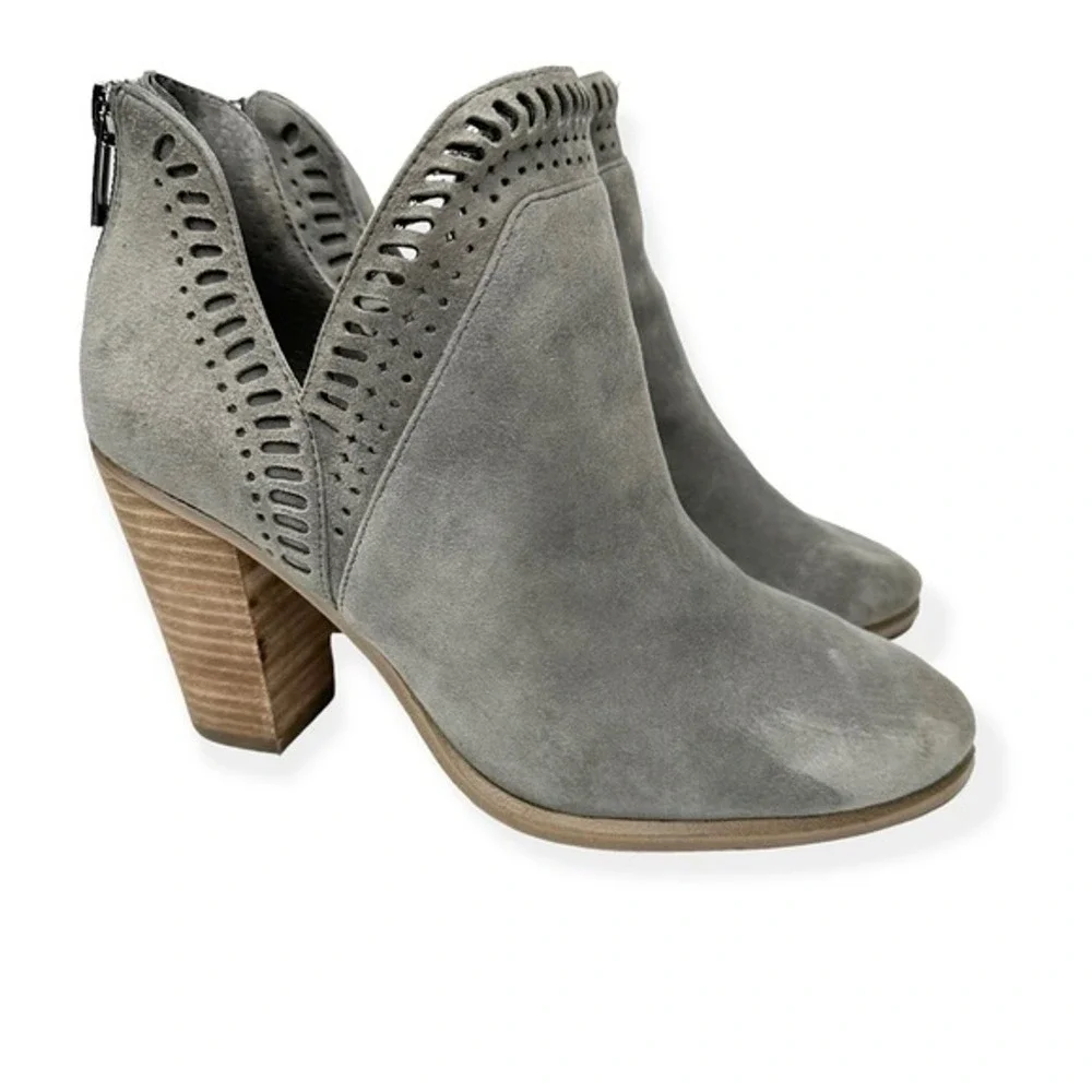 Vince Camuto Eana‎ Grey Suede Perforated Cutout Ankle Booties Size 6M 36